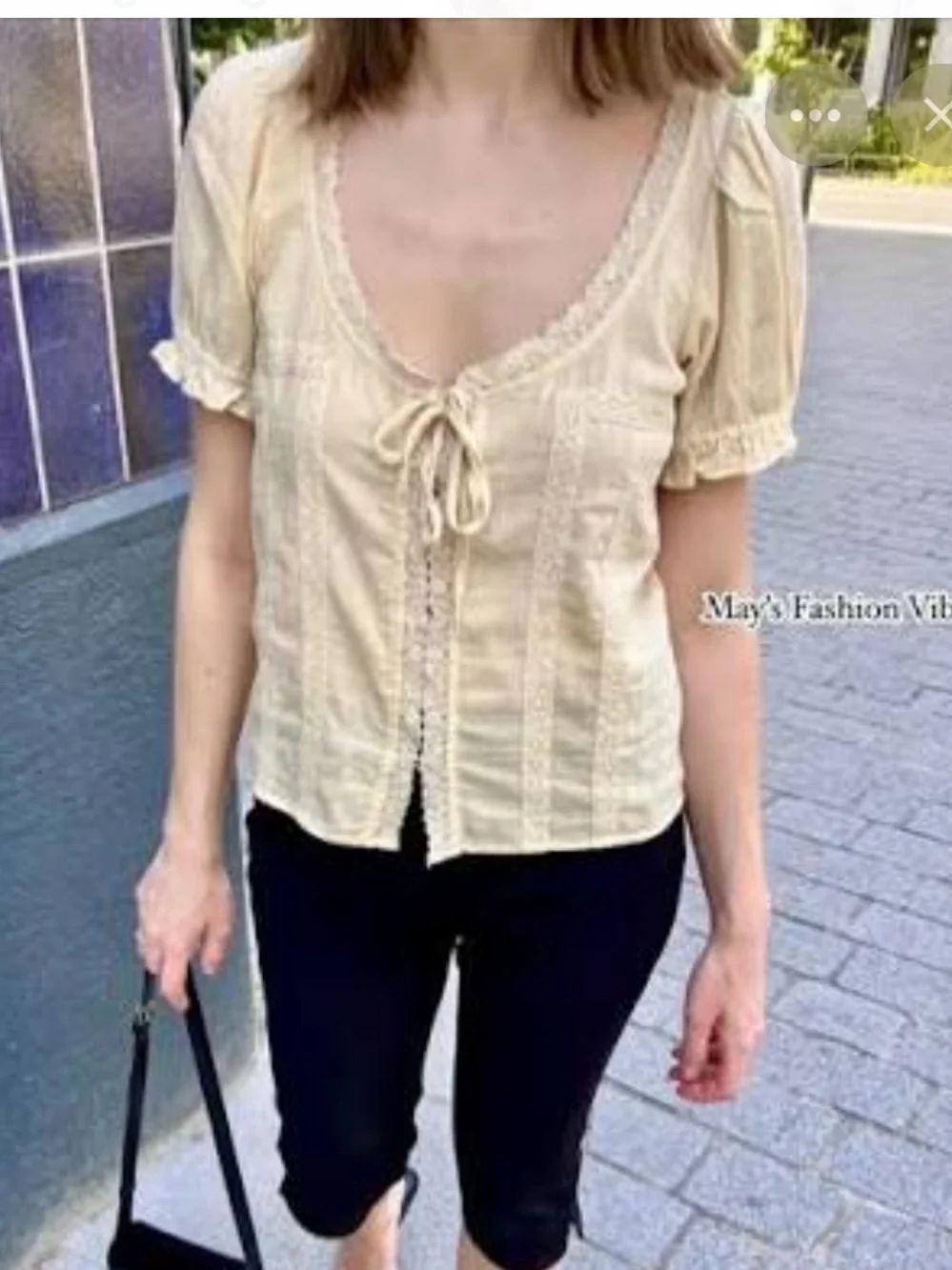 Zara Cream Lace-Trim Tie-Front Blouse